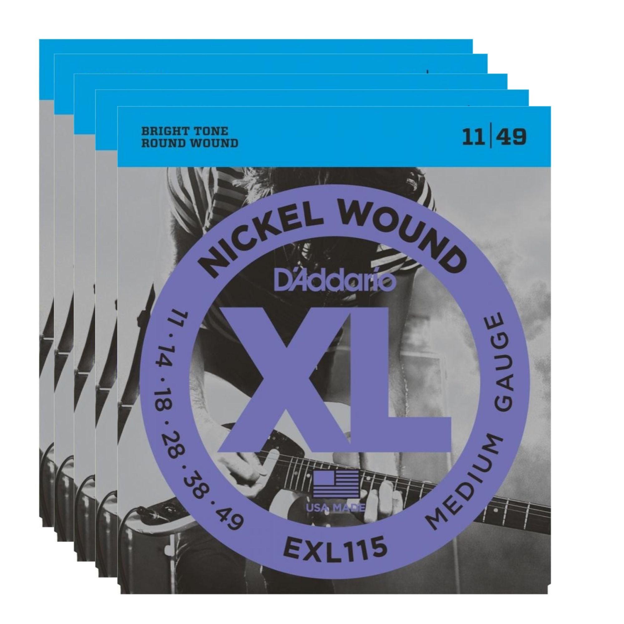 Daddario Pack 5 juegos de cuerdas EXL115 Guitarra eléctrica calibre .011-.049