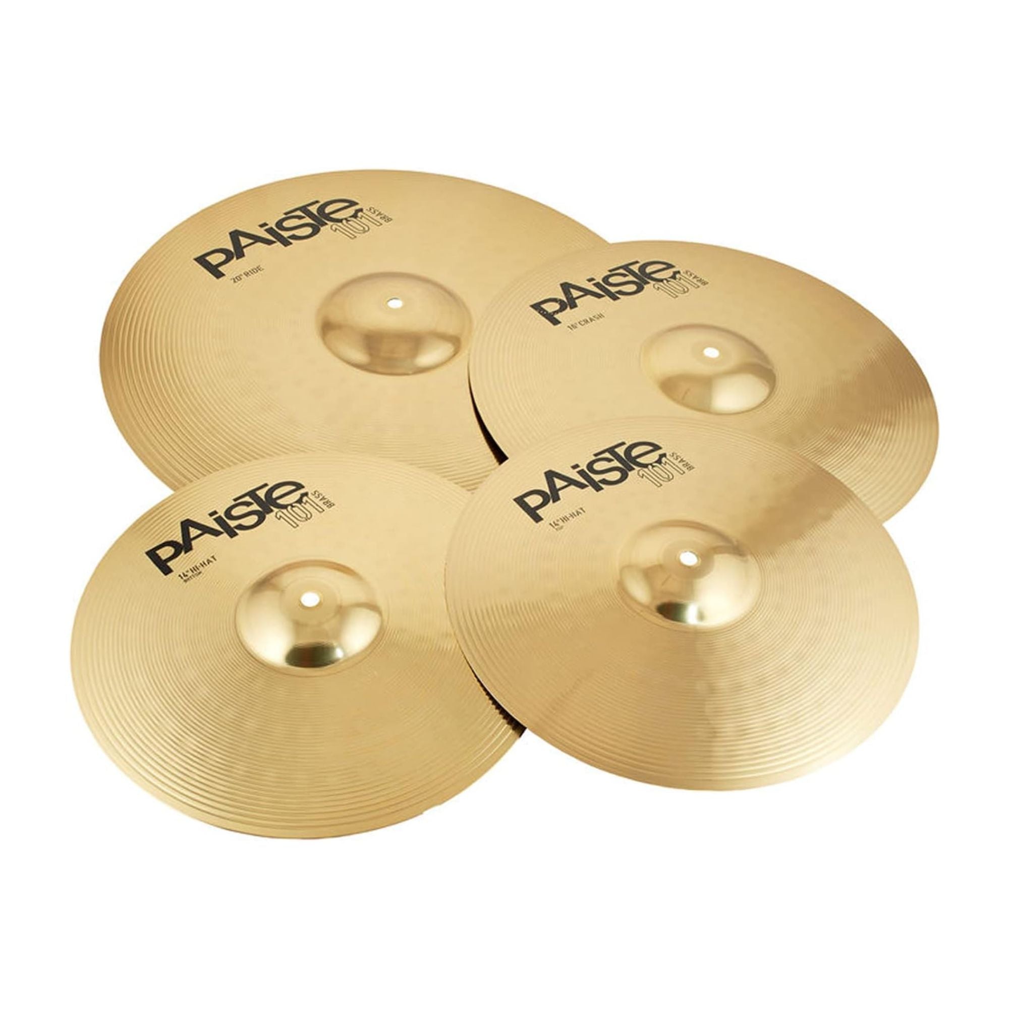 Paiste Serie 101 Brass Pack de Platillos 3Pcs, Hi-hat 14" + Crash 16" + Ride 20"