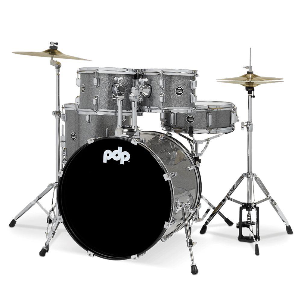 PDP Shellpack 5Pcs + Hardware + Platillos / Center Stage Series Silver Sparkle