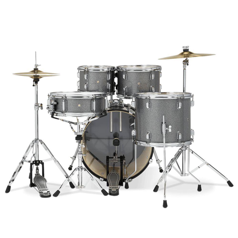 PDP Shellpack 5Pcs + Hardware + Platillos / Center Stage Series Silver Sparkle