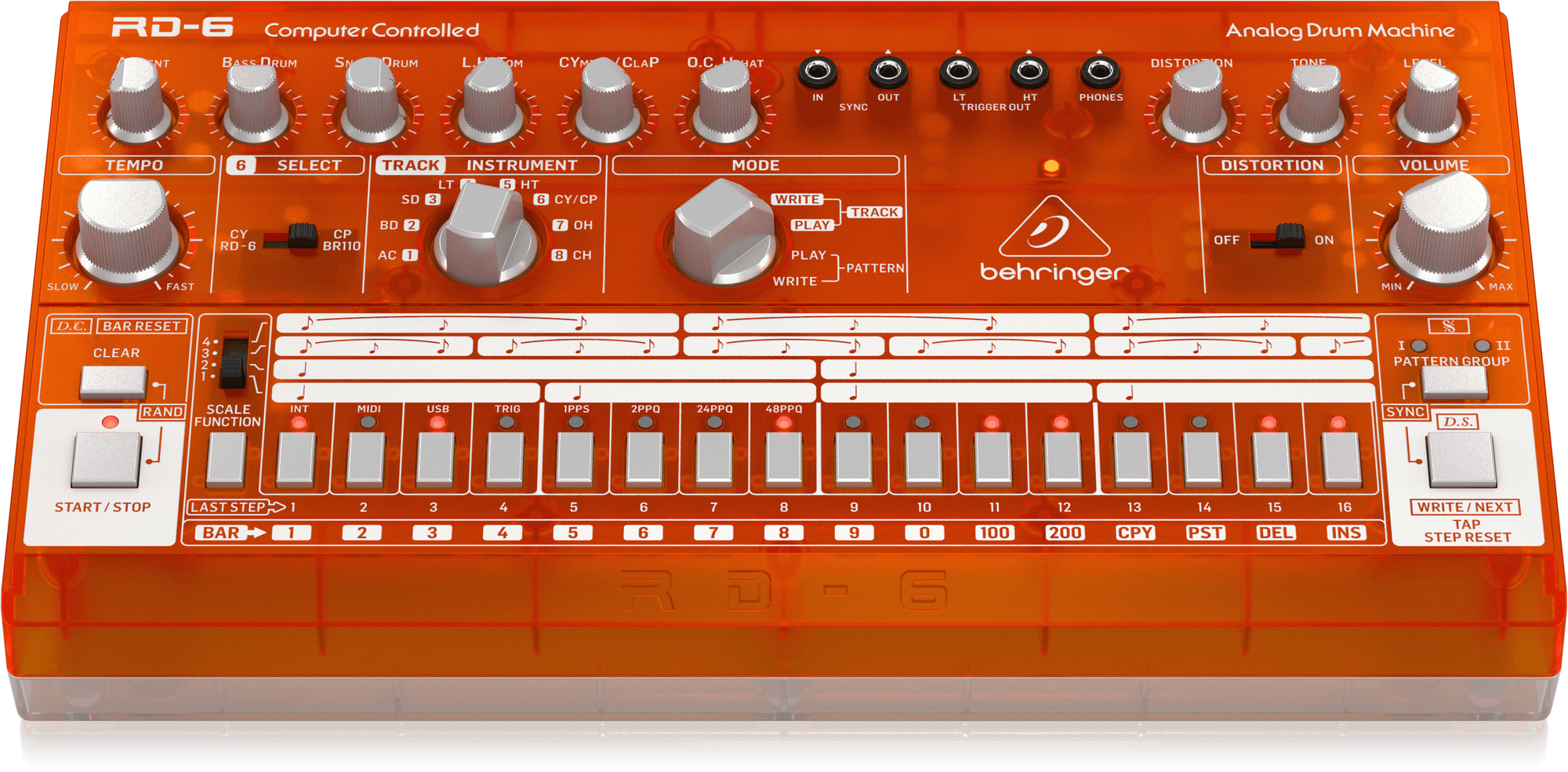 Behringer RD6TG Drum Machine Análogo Naranjo Secuenciador