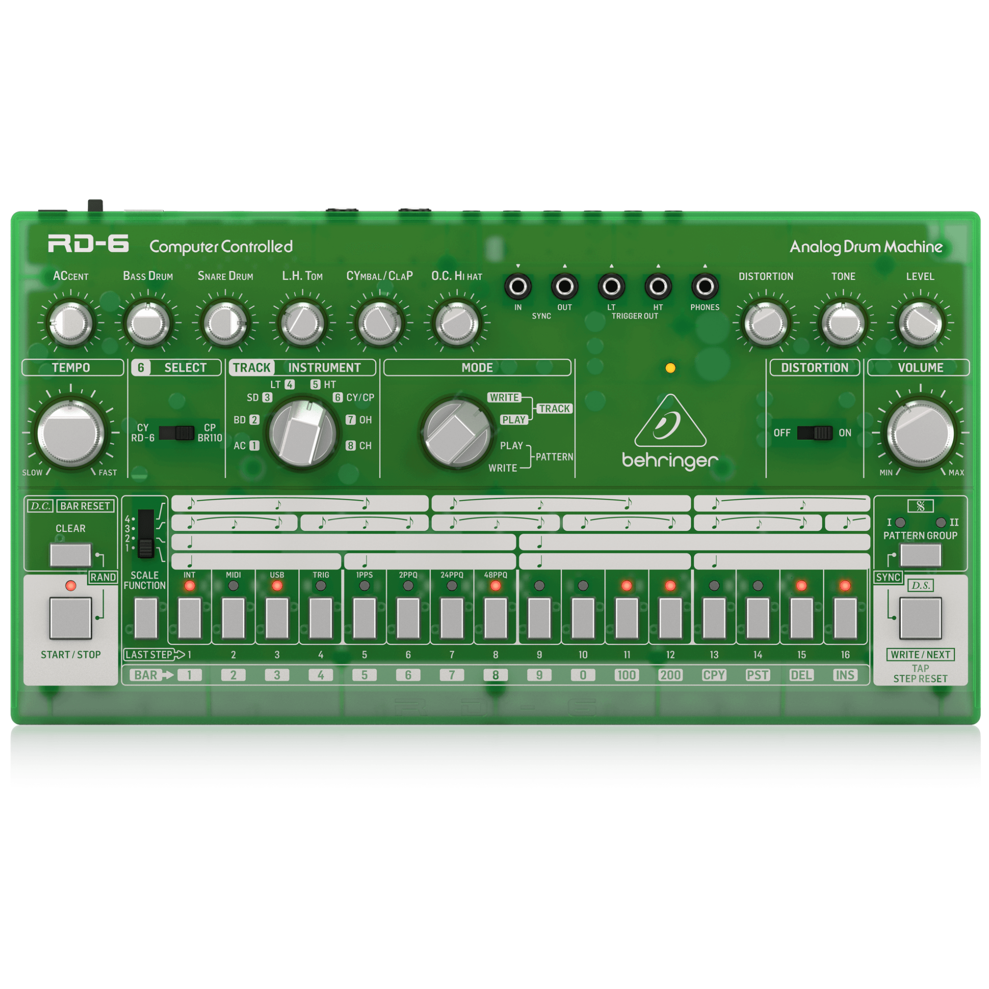 Behringer RD6LM Drum Machine Verde Análogo Secuenciador