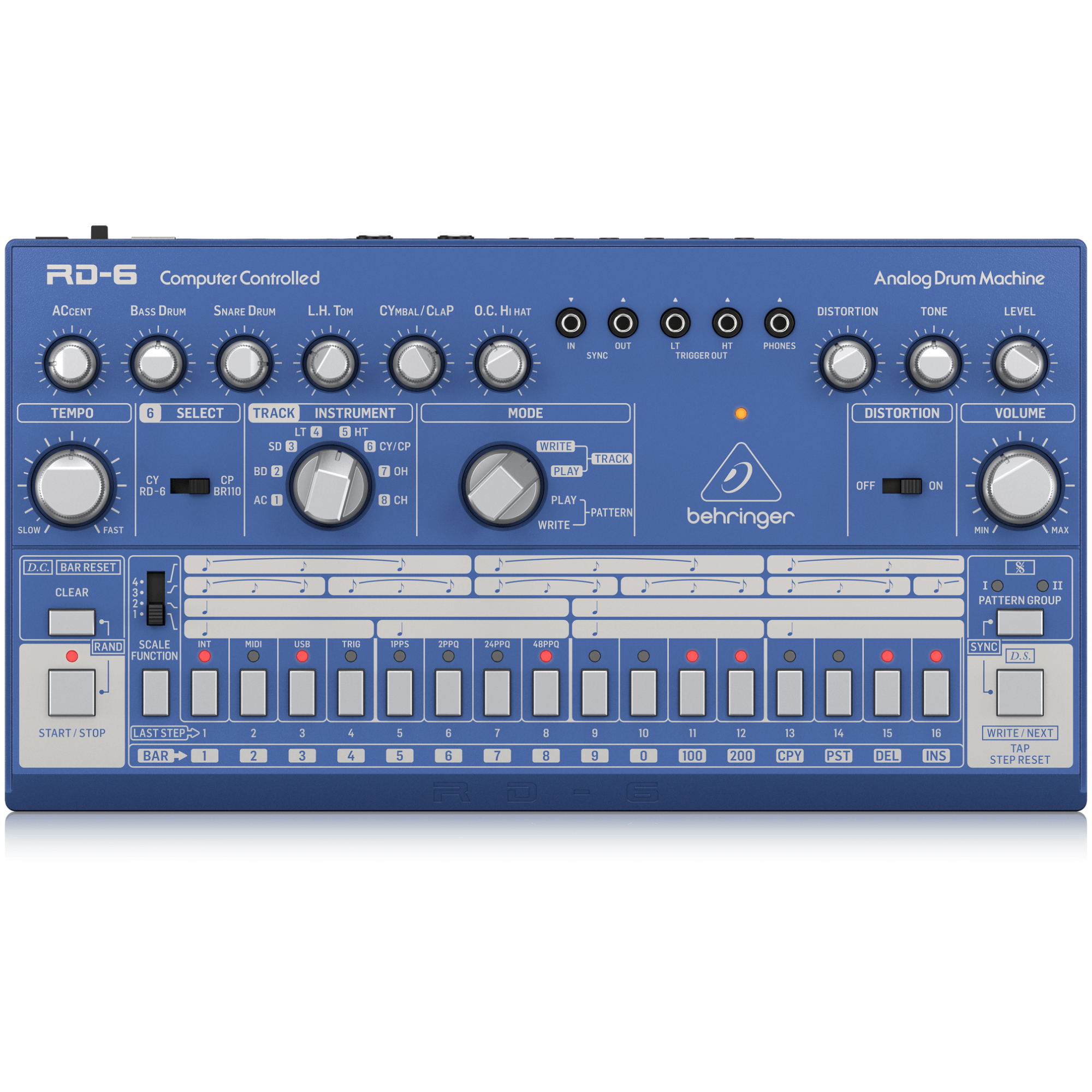 Behringer RD6BU Drum Machine Azul Análogo Secuenciador