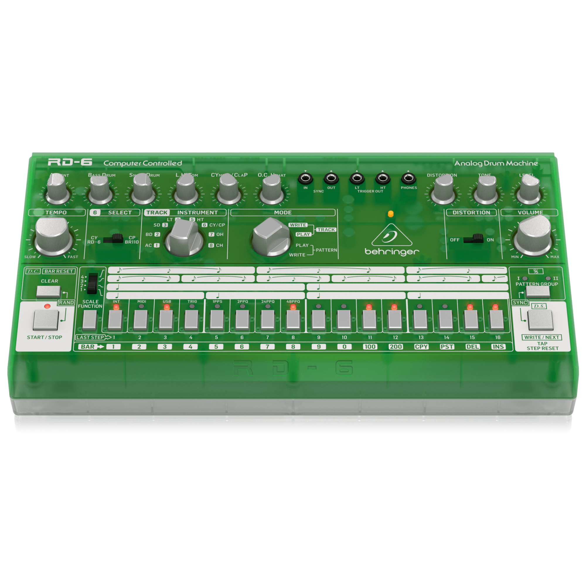 Behringer RD6LM Drum Machine Verde Análogo Secuenciador