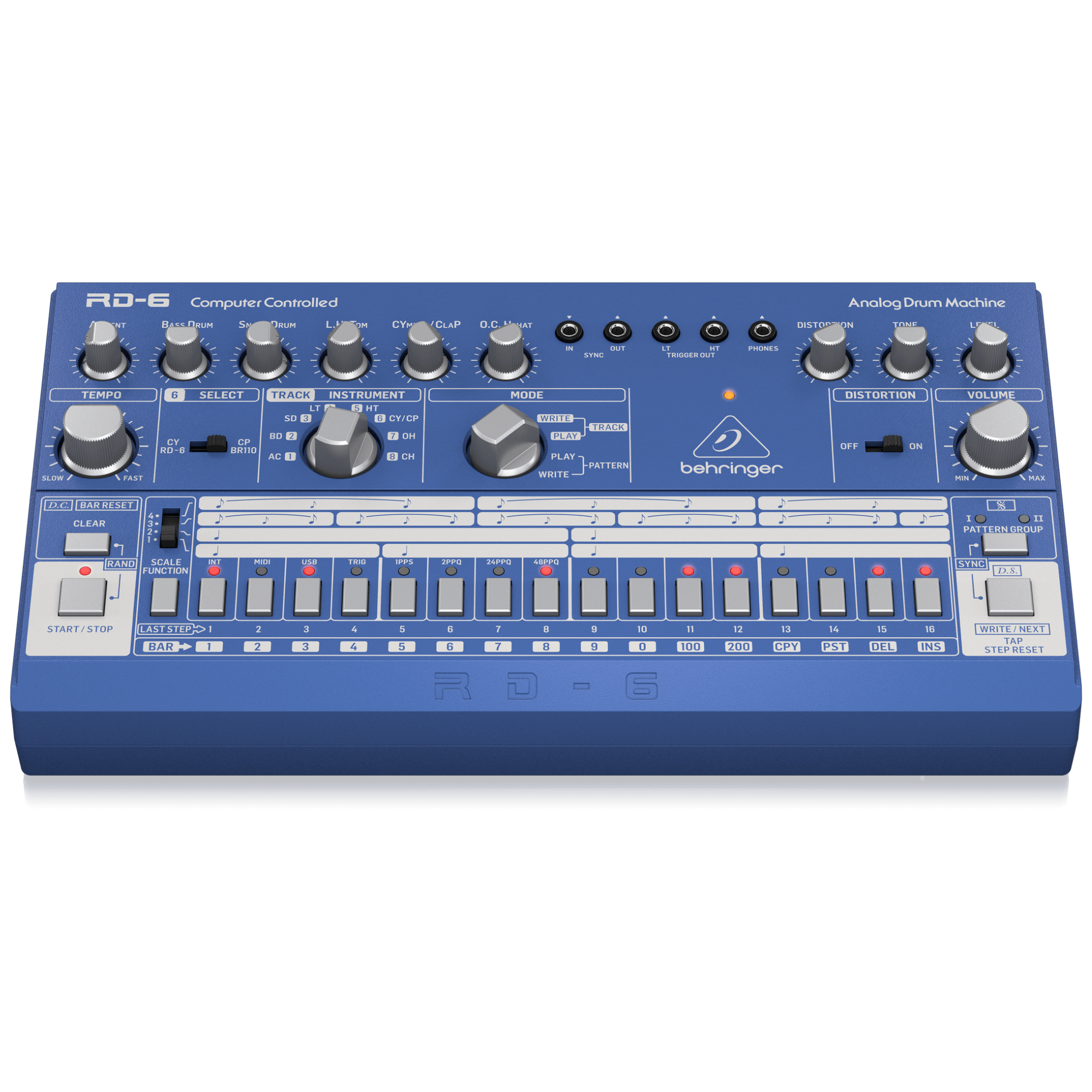 Behringer RD6BU Drum Machine Azul Análogo Secuenciador