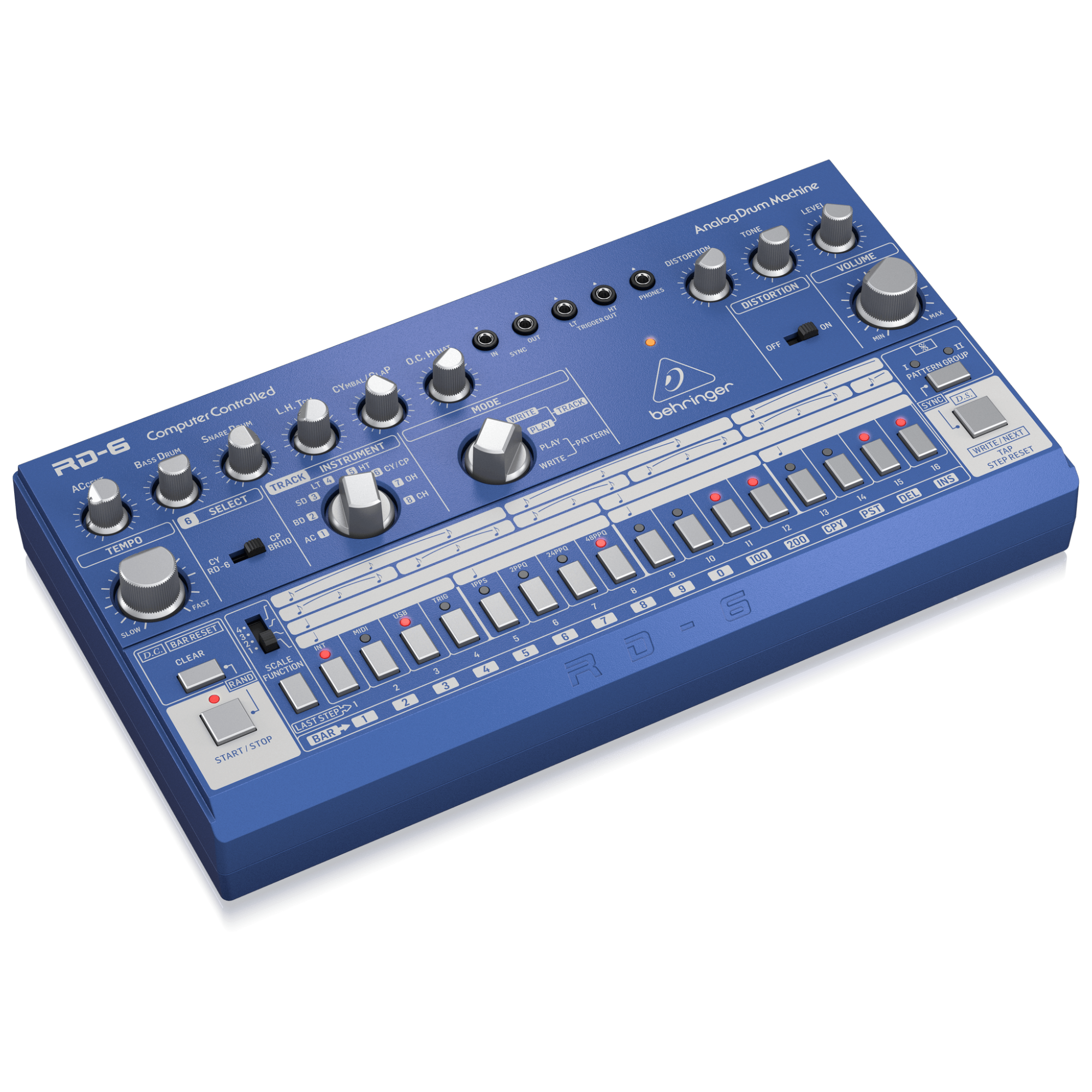 Behringer RD6BU Drum Machine Azul Análogo Secuenciador