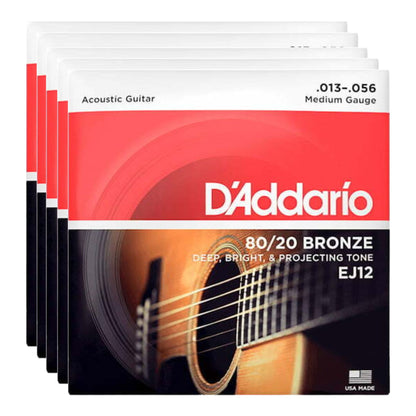 Daddario Pack 5 juegos de cuerdas EJ12 Guitarra acústica calibre .013-.056