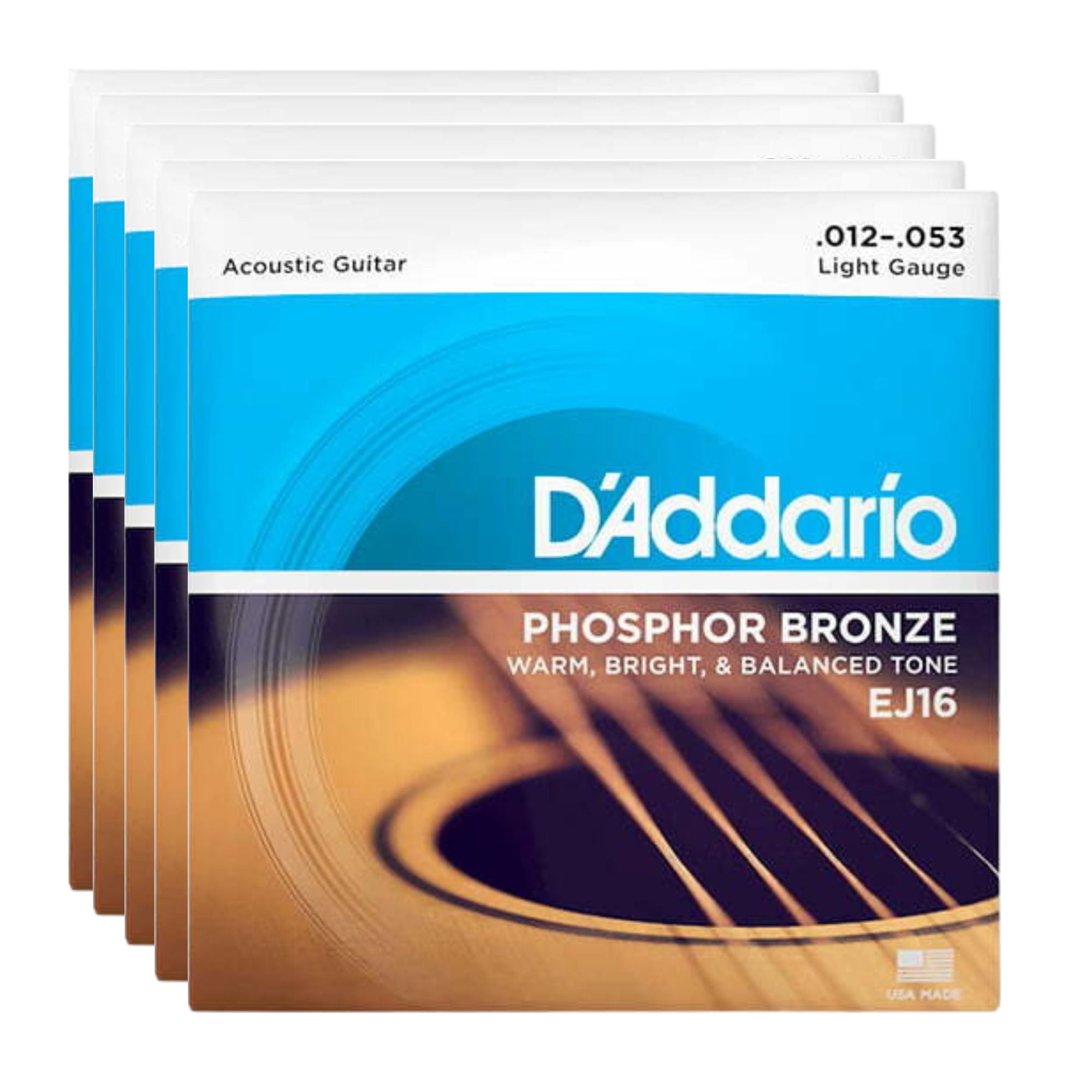 Daddario Pack 5 juegos de cuerdas EJ16 Guitarra acústica calibre .012-.053