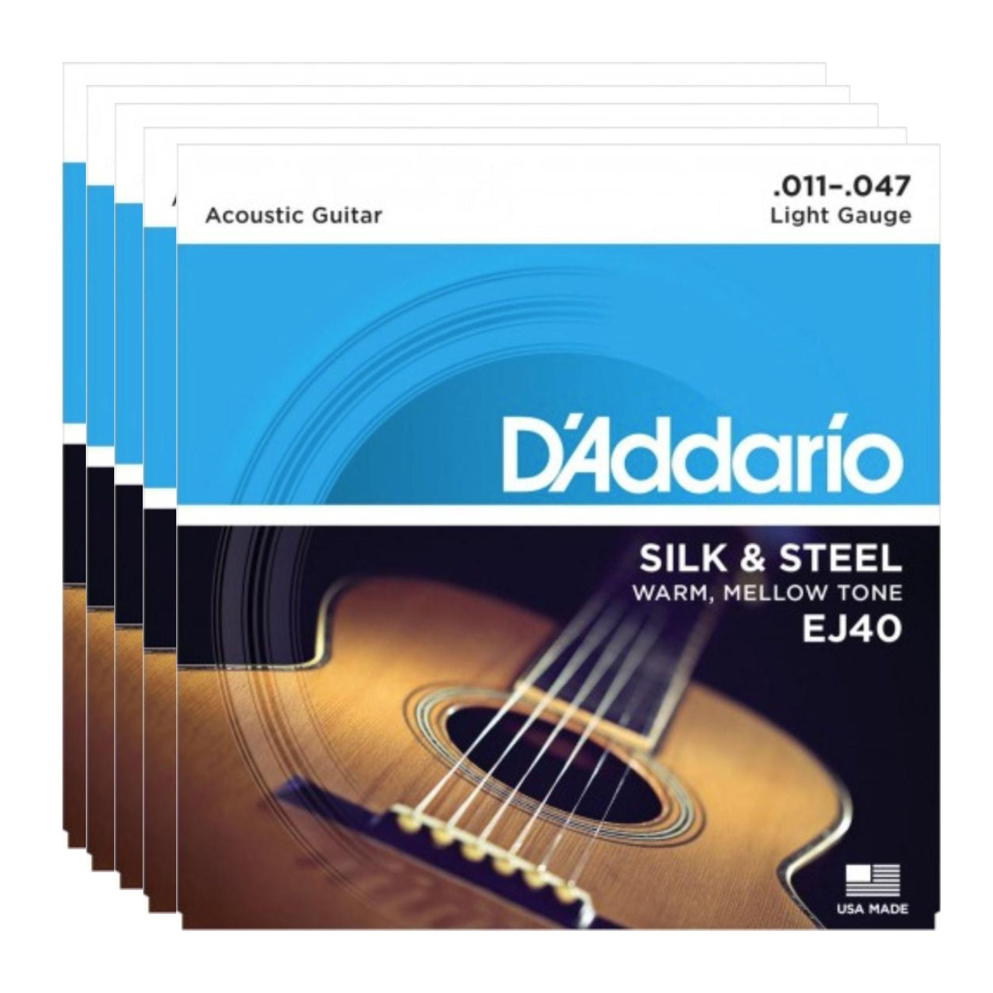 Daddario Pack 5 juegos de cuerdas EJ40 Guitarra acústica/electroacústica .011-.047
