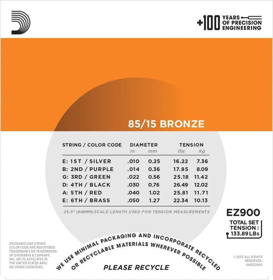 D'Addario EZ900 Cuerdas Guitarra Acústica 10-50