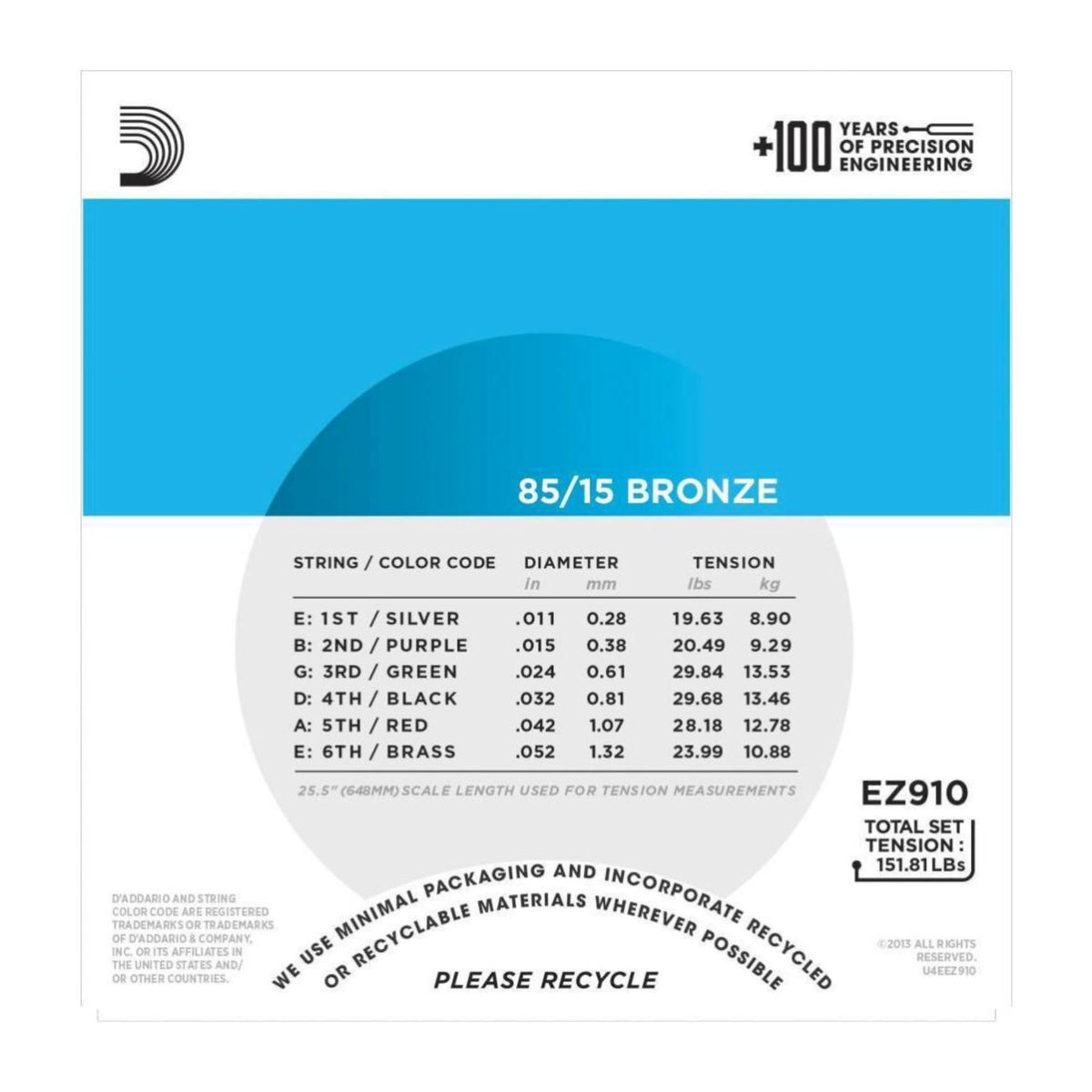 D'Addario EZ910 Cuerdas Guitarra Acústica 11-52