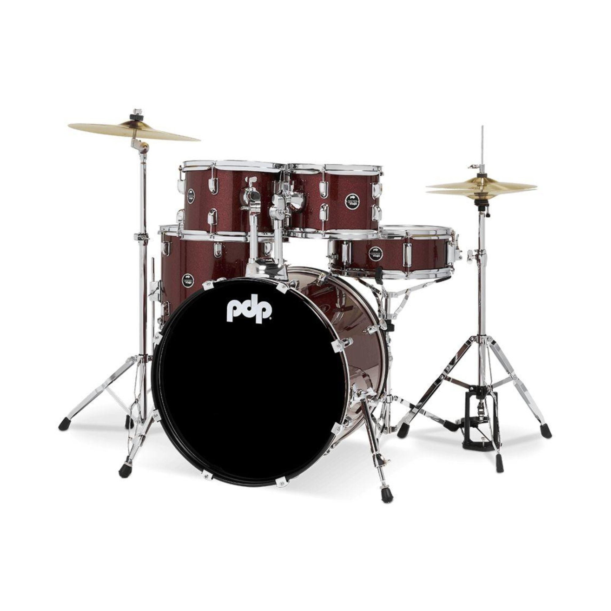 PDP Pack Bateria 5Pcs + Hardware + Platillos / Center Stage Ruby Red Sparkle