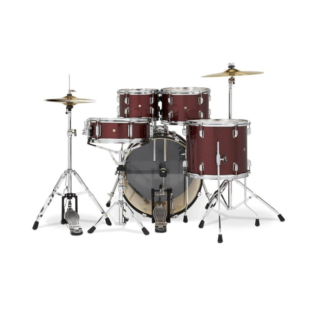 PDP Pack Batería 5 Piezas + Hardware + Platillos / Center Stage Ruby Red Sparkle