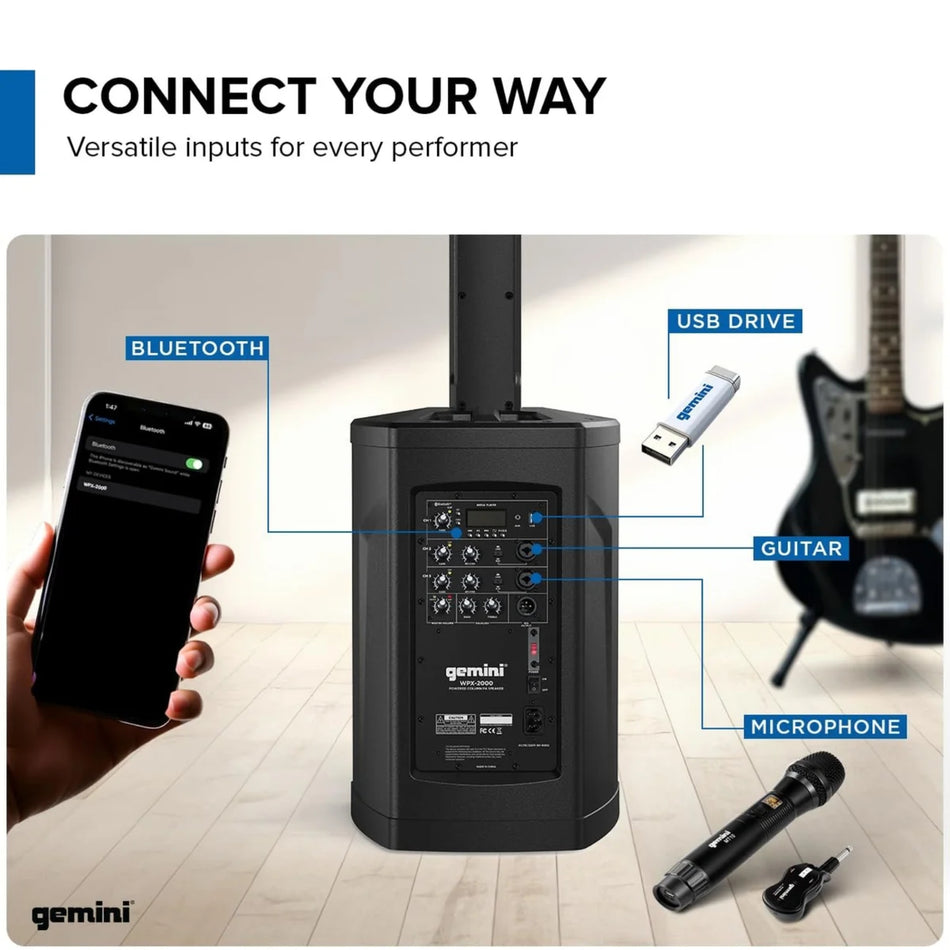 Gemini WPX-2000 Sistema de Columna Activo 8″ 1200W con Bluetooth